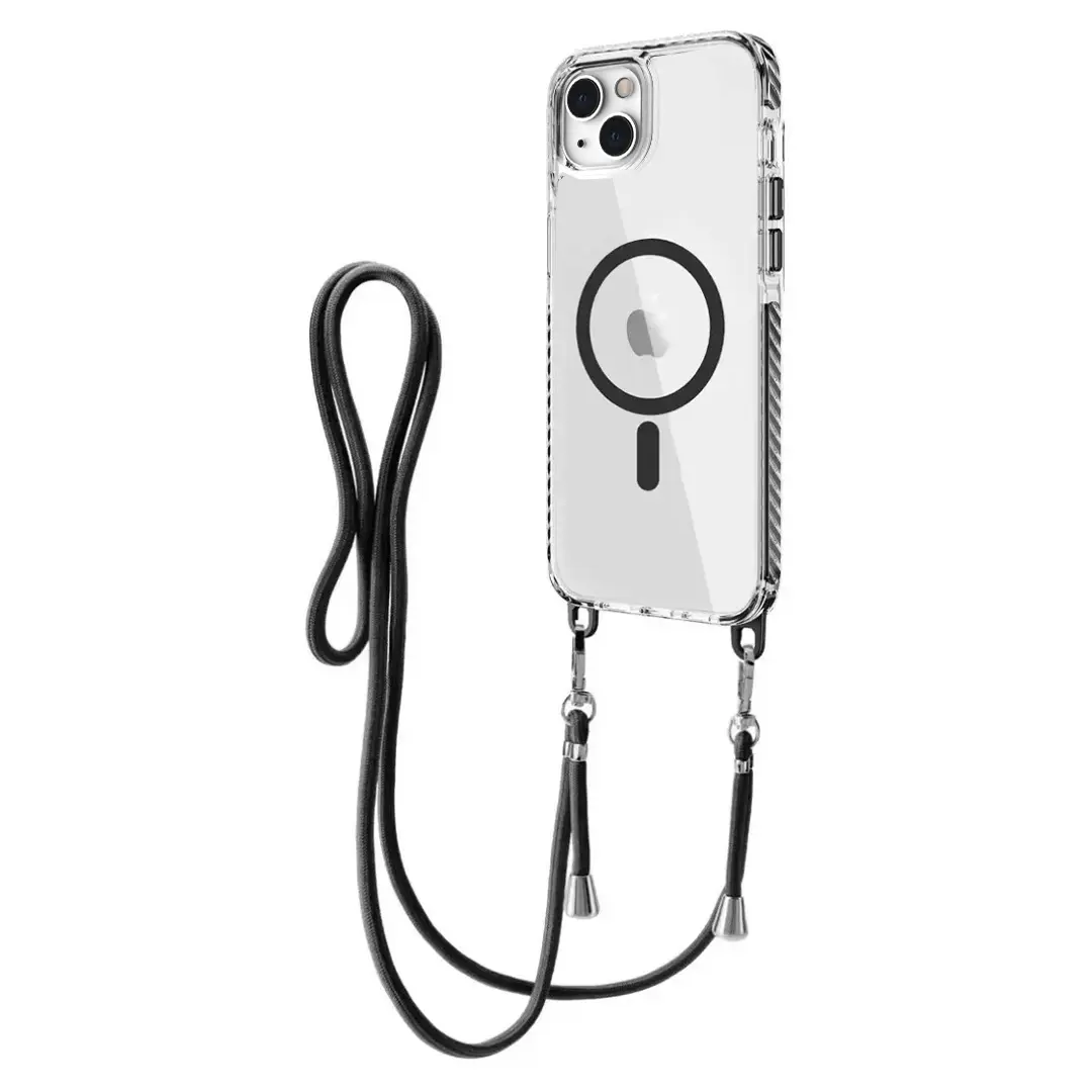 iPhone 15/iPhone 14/iPhone 13 Magsafe Clear Twotone Case with Lanyard Black